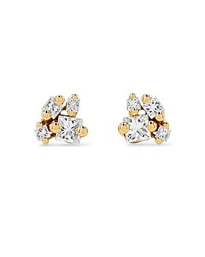Suzanne Kalan 18k Yellow Gold Fireworks Diamond Princess Cluster Stud Earrings