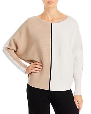 T Tahari Blouson Sleeve Color Blocked Horizontal Rib Sweater