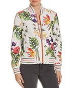 Bagatelle Perforated Faux Leather Floral Print Bomber Jacket