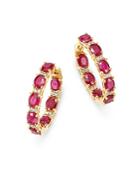 Bloomingdale's Ruby & Diamond Inside Out Oval Hoop Earrings In 14k Yellow Gold - 100% Exclusive