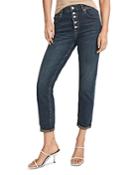 Reiss Bailey Mid Rise Button Fly Cropped Jeans In Dark Blue