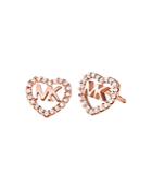 Michael Kors Pave Logo Heart Stud Earrings In 14k Gold-plated Sterling Silver, 14k Rose Gold-plated Sterling Silver Or Sterling Silver