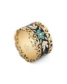 Gucci 18k Yellow Gold Blue And Black Icon Blooms Ring