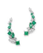Bloomingdale's Diamond & Emerald Climber Earrings In 14k White Gold - 100% Exclusive
