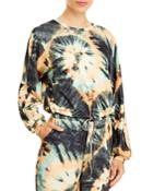 T Tahari Tie Dye Drawstring Hem Sweatshirt