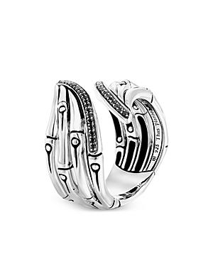 John Hardy Sterling Silver Black Sapphire & Black Spinel Bamboo Bypass Ring