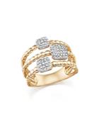 Diamond Pave Triple Row Beaded Band In 14k Yellow Gold, .25 Ct. T.w.