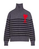 Ami Adc Striped Funnel Neck Sweater