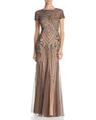 Adrianna Papell Embellished Short-sleeve Gown