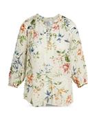 Johnny Was Sonnet Floral Print Eyelet Peasant Top