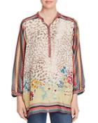 Johnny Was Mixed-print Silk Tunic Top