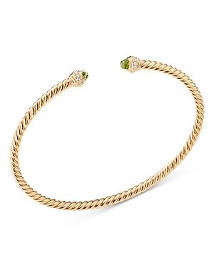 David Yurman Cable Spira Bracelet In 18k Gold With Peridot And Diamonds