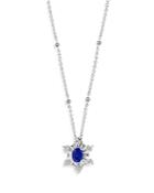 Bloomingdale's Blue Sapphire & Diamond Flower Pendant Necklace In 14k White Gold, 18 - 100% Exclusive