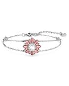 Swarovski Sunshine Pink Crystal Sun Double Row Flex Bracelet In Rhodium Plated