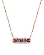 Rhodalite Garnet, Tanzanite And Diamond Pendant Necklace In 14k Rose Gold, 15