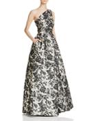 Carmen Marc Valvo Infusion Printed One-shoulder Ball Gown