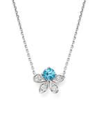 Bloomingdale's Diamond & Blue Topaz Leaf Pendant Necklace In 14k White Gold - 100% Exclusive