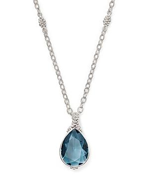 Judith Ripka Sterling Silver Bermuda Pear Shape Pendant Necklace With London Blue Spinel, 17