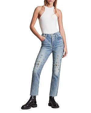 Allsaints Evie Embellished Jeans In Light Indigo