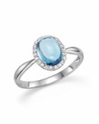 Blue Topaz Cabochon And Diamond Ring In 14k White Gold - 100% Exclusive