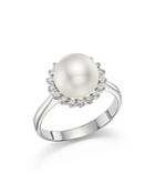 Tara Pearls 14k White Gold Natural Color White South Sea Cultured Pearl And Diamond Ring