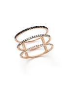 White And Black Diamond Micro Pave Three-row Band In 14k Rose Gold