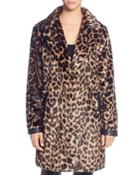 T Tahari Leopard Print Faux Fur Coat
