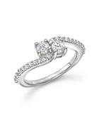 Diamond Two Stone Ring With Pave Band In 14k White Gold, .75 Ct. T.w.