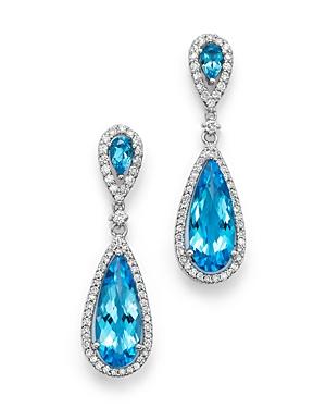 Blue Topaz And Diamond Teardrop Earrings In 14k White Gold