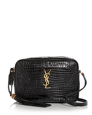 Saint Laurent Lou Croc Embossed Patent Leather Camera Bag