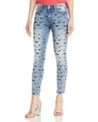 Aqua Leopard Pattern Distressed Skinny Jeans In Indigo - 100% Exclusive