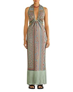 Etro Fringe Hem Halter Knit Maxi Dress