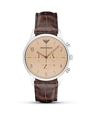 Emporio Armani Round Leather Strap Watch, 43mm