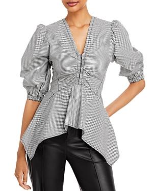 Proenza Schouler White Label Plaid Puff Sleeve Top