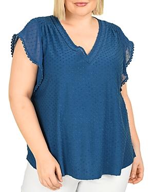 Daniel Rainn Plus Clip Dot V Neck Blouse