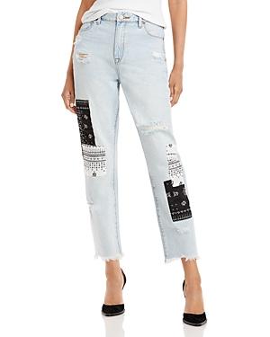 Blanknyc High Rise Patchwork Straight Leg Jeans In Late Night