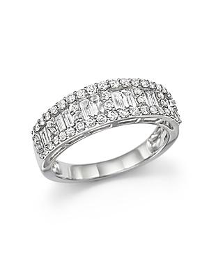Diamond Baguette And Round Halo Band Ring In 14k White Gold, 1.0 Ct. T.w.