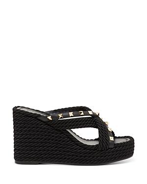 Valentino Garavani Women's Square Toe Pyramid Studded Espadrille Wedge Sandals