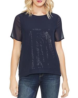 Vince Camuto Petites Sequined Sheer-detail Tee