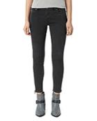 Allsaints Mast Ankle Zip Skinny Jeans In Washed Black