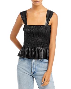 Lucy Paris Lourdes Smocked Faux Leather Top