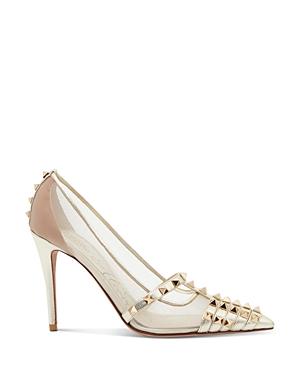 Valentino Garavani Women's Pointed Toe Pyramid Studded Mesh High Heel Pumps