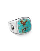 David Yurman Sterling Silver Exotic Stone American Turquoise Signet Ring