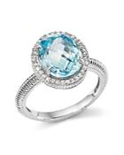 Judith Ripka Oval Pave Ring With White Sapphire And Sky Blue Crystal