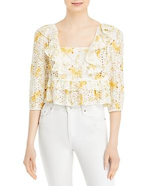Wayf Asher Floral Eyelet Ruffle Crop Top