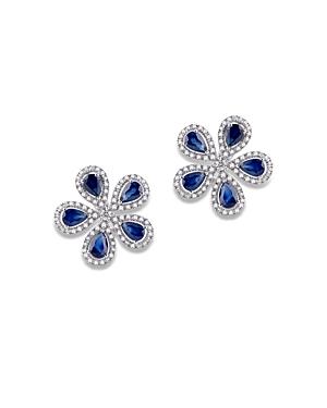 Bloomingdale's Sapphire & Diamond Flower Stud Earrings In 14k White Gold - 100% Exclusive