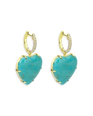 Meira T 14k Yellow Gold Turquoise & Diamond Heart Drop Earrings