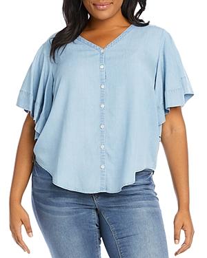 Karen Kane Plus Chambray Flutter Sleeve Top
