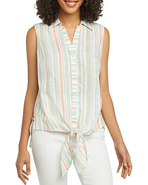 Foxcroft Cabana-stripe Tie-waist Sleeveless Shirt
