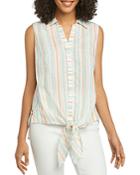 Foxcroft Cabana-stripe Tie-waist Sleeveless Shirt